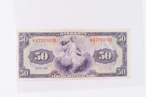 Banknoten Geldscheine Bank deutscher Länder
 50 Deutsche Mark 1948, Ser. K4723395D, drei senkrechte Knickfalten, Ro.242a, sehr schön.