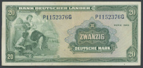Banknoten Geldscheine Bank deutscher Länder
 20 Deutsche Mark 1949 5 Scheine, durchschnittlich III. Grab. BRD-5.
