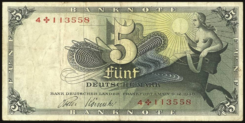 Banknoten Geldscheine Bank deutscher Länder
 Bank deutscher Länder 1948-1949, 5...