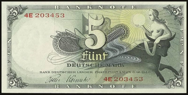 Banknoten Geldscheine Bank deutscher Länder
 Bank deutscher Länder 1948-1949, 5...