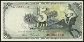 Banknoten Geldscheine Bank deutscher Länder
 Bank deutscher Länder 1948-1949, 5 DM 9.12.1948, 1-stellige Ser. Ziffer Serie E, Ro. 252 b, Erh. II.