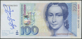 Banknoten Geldscheine Deutsche Bundesbank
 BRD, 100 DM 2.01.1996, Ro. 310c, 1. Auflage, mit Handsignatur von Jose Lopez, Banknoten Graveur und Steche...