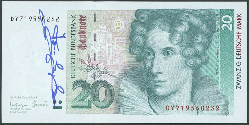 Banknoten Geldscheine Deutsche Bundesbank
 BRD, 20 DM 1.10.1993, Ro. 304a mit H...