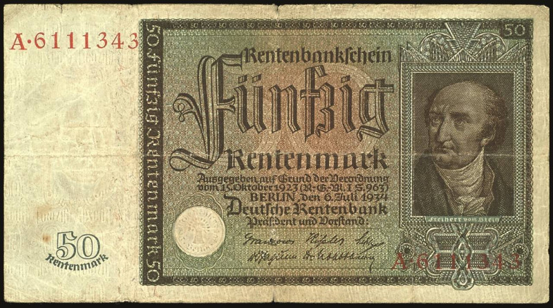 Banknoten Sammlungen Papiergeld
 Deutschland, Deutsche Rentenbank, Rentenbanksc...