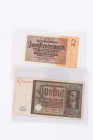Banknoten Sammlungen Papiergeld
 Deutschland, Drittes Reich - Deutsche Rentenbank 1934-1937, 50 Rentenmark 1934 (III) 1 und 2 Rentenmark 1937 (I u. I...