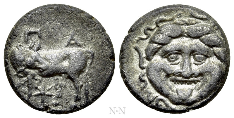 MYSIA. Parion. Hemidrachm (4th century BC). 

Obv: ΠΑ / ΡΙ. 
Cow standing lef...