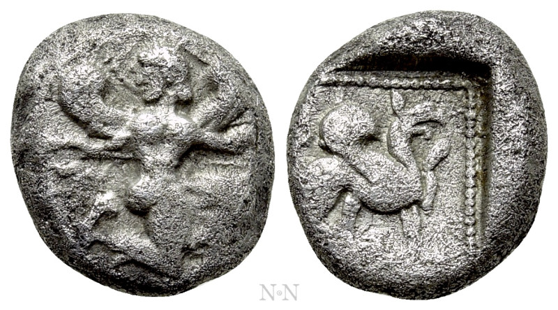 CARIA. Kaunos. Hemidrachm (Circa 490-470 BC). 

Obv: Winged female figure in k...