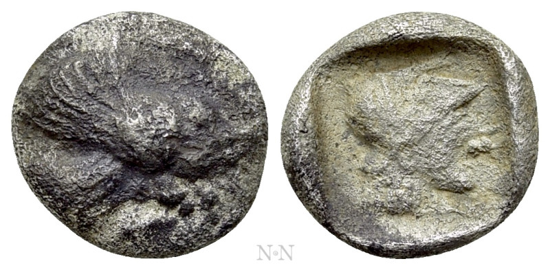 CARIA. Rhodos. Ialysos. Diobol (Circa 480-412 BC). 

Obv: Forepart of winged b...