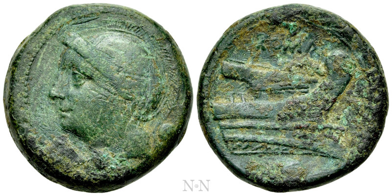 ANONYMOUS. Uncia (Circa 217-215 BC). Rome. 

Obv: Helmeted head of Roma left; ...