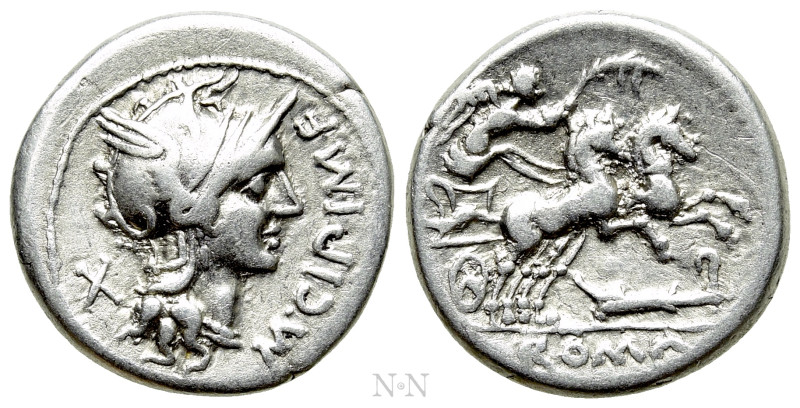 M. CIPIUS M. F. Denarius (115-114 BC). Rome. 

Obv: M CIPI M F. 
Helmeted hea...