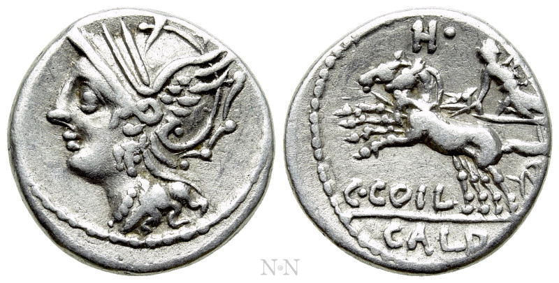 C. COILIUS CALDUS. Denarius (104 BC). Rome. 

Obv: Helmeted head of Roma left....