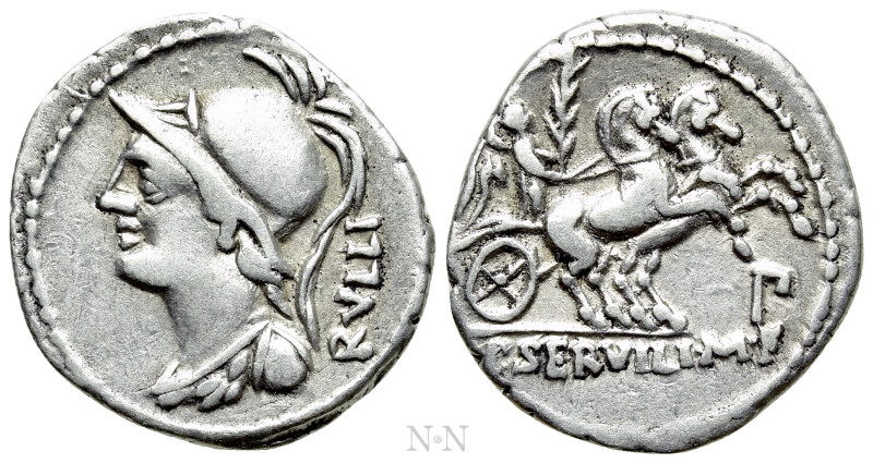 P. SERVILIUS M. F. RULLUS. Denarius (100 BC). Rome. 

Obv: RVLLI. 
Helmeted b...