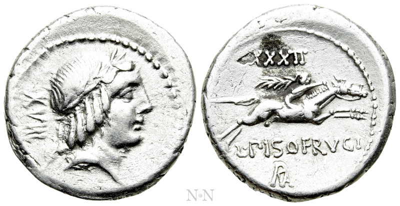 L. CALPURNIUS PISO FRUGI. Denarius (90 BC). Rome. 

Obv: Laureate head of Apol...