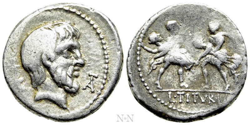 L. TITURIUS L.F. SABINUS. Denarius (89 BC). Rome. 

Obv: SABIN. 
Bareheaded a...