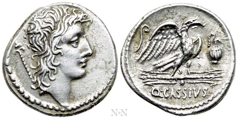 Q. CASSIUS LONGINUS. Denarius (55 BC). Rome. 

Obv: Head of Genius Populi Roma...