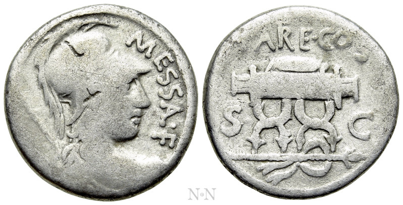 M. VALERIUS MESSALLA. Denarius (53 BC). Rome. 

Obv: MESSAL F. 
Helmeted bust...