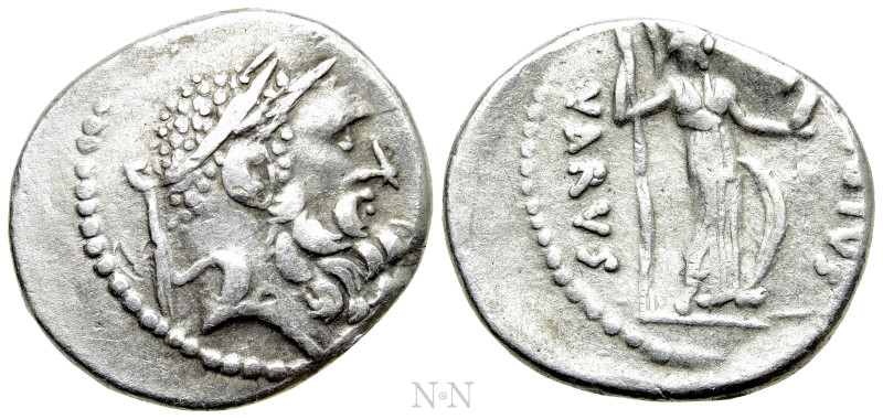 C. VIBIUS VARUS. Denarius (42 BC). Rome. 

Obv: Laureate and bearded head of H...