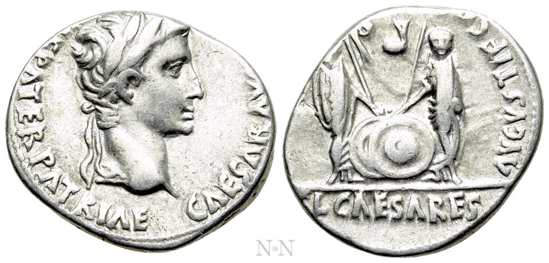 AUGUSTUS (27 BC-14 AD). Denarius. Lugdunum. 

Obv: CAESAR AVGVSTVS DIVI F PATE...