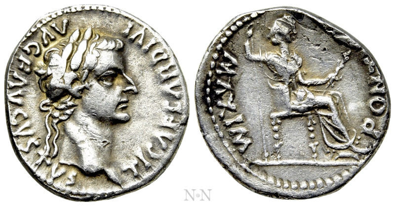 TIBERIUS (14-37). Denarius. "Tribute Penny" type. Lugdunum. 

Obv: TI CAESAR D...