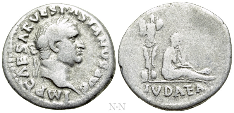 VESPASIAN (69-79). Denarius. Rome. "Judaea Capta" issue. 

Obv: IMP CAESAR VES...