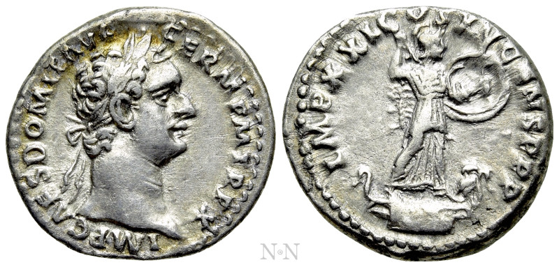 DOMITIAN (81-96). Denarius. Rome. 

Obv: IMP CAES DOMIT AVG GERM P M TR P X. ...