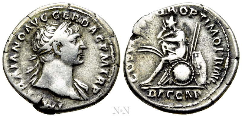 TRAJAN (98-117). Denarius. Rome. 

Obv: IMP TRAIANO AVG GER DAC P M TR P. 
La...