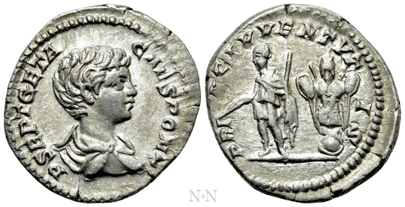 GETA (Caesar, 198-209). Denarius. Rome. 

Obv: P SEPT GETA CAES PONT. 
Barehe...