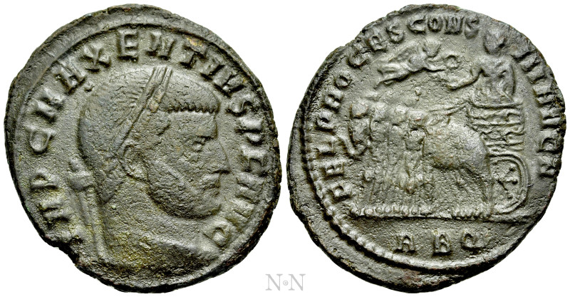 MAXENTIUS (307-312). Follis. Rome. 

Obv: IMP C MAXENTIVS P F AVG. 
Laureate ...