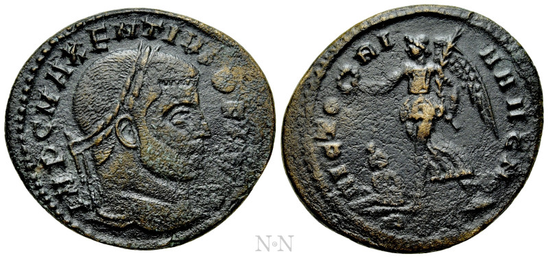 MAXENTIUS (307-312). Follis. Rome. 

Obv: IMP C MAXENTIVS P F AVG. 
Laureate ...