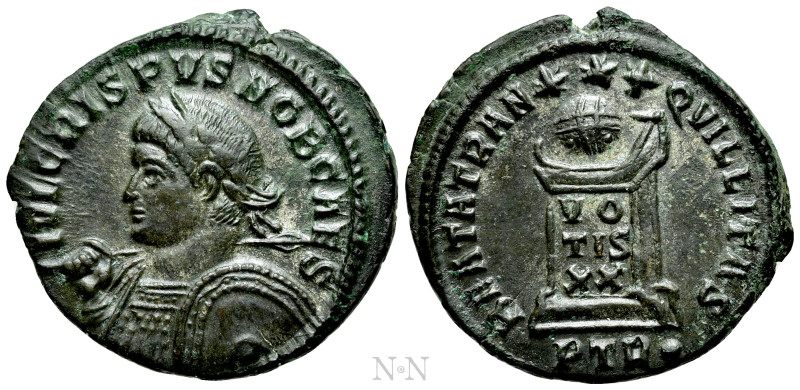 CRISPUS (Caesar, 316-326). Follis. Treveri. 

Obv: IVL CRISPVS NOB CAES. 
Lau...