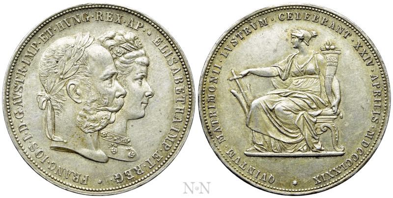 AUSTRIAN EMPIRE. Franz Joseph I (1848-1916). 2 Gulden (1879). Silver Wedding Ann...