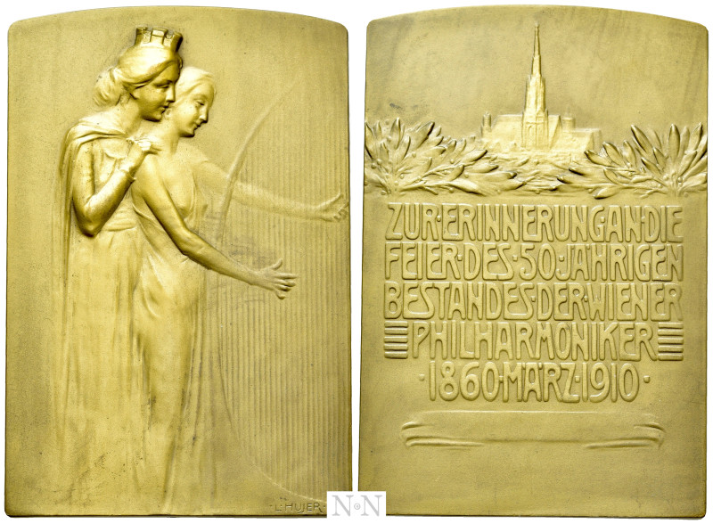 AUSTRIA. Bronze Plaquette (1910). By Hujer. 50th anniversary of the Vienna Philh...