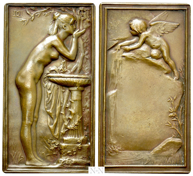 FRANCE. Bronze Plaquette (1902). By D. Dubuis. "La Source". 

Obv: Woman stand...