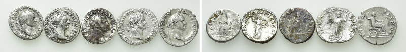 5 Roman Denarii; Vespasian etc. 

Obv: .
Rev: .

. 

Condition: See pictu...