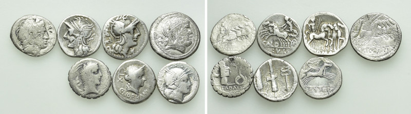 7 Roman Republican Denarii. 

Obv: .
Rev: .

. 

Condition: See picture....