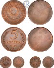 Russia. Набор пробных монет 1924 года. Британская монетная бронза (95,5% Cu, 3% Sn, 1,5% Zn), г.Бирмингемский монетный двор. Набор включает четыре одн...