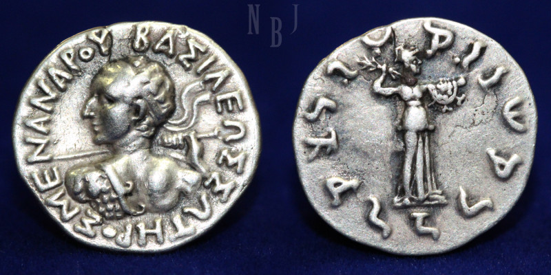 INDO GREEK: Menander I. Circa 165/155-130 BC. AR Drachm. BAΣIΛEΩΣ ΣΩTHΡOΣ MENANΔ...