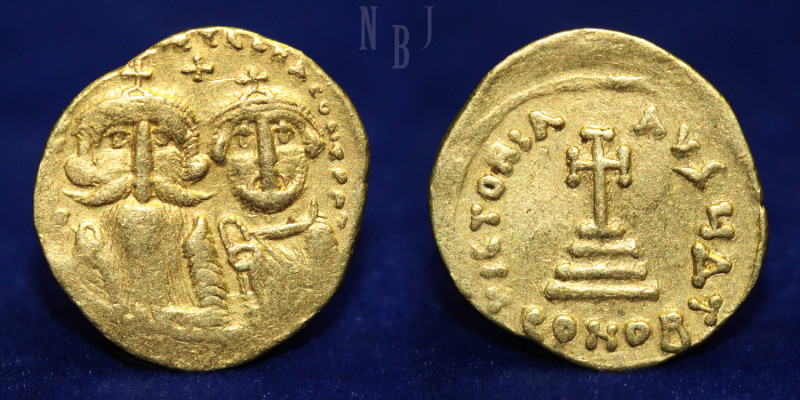 BYZANTINE: Heraclius with Heraclius Constantine (A.D. 610-641), Gold Solidus, Cr...