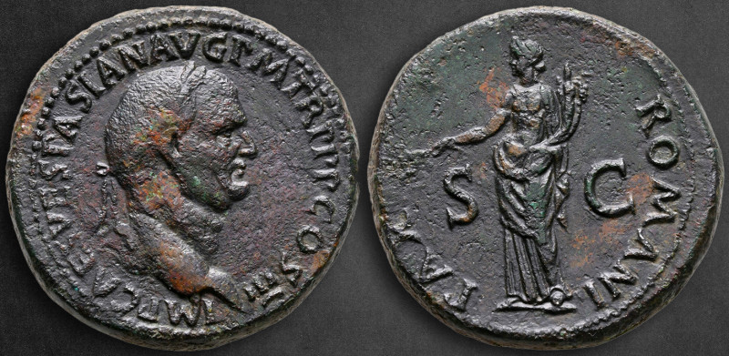 Vespasian AD 69-79. Rome
Sestertius Æ

34 mm, 27,19 g

IMP CAES VESPASIAN A...