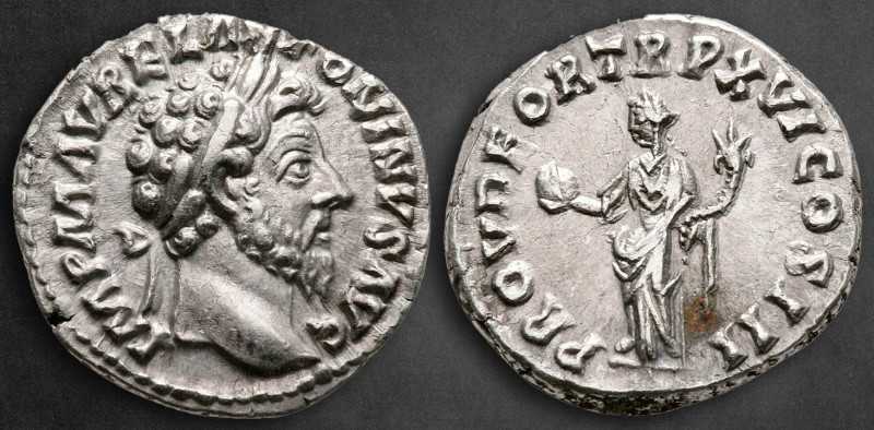 Marcus Aurelius AD 161-180. Rome
Denarius AR

17 mm, 3,31 g

IMP M AVREL AN...