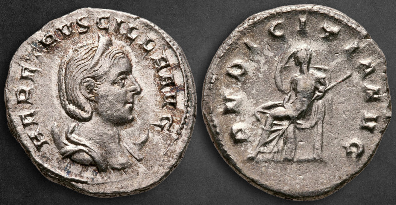 Herennia Etruscilla AD 249-251. Rome
Antoninianus AR

22 mm, 4,29 g

HER ET...