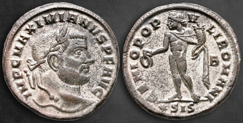 Maximianus Herculius AD 286-305. Struck AD 295. Siscia
Follis Æ silvered

28 ...