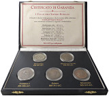 § Lotto di 5 monete Cofanetto "I Follis dell'impero romano" da Diocleziano a Massimino Daia - AE Scatola e certificato originale Bolaffi per il collez...