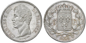 FRANCIA Carlo X (1824-1830) 5 Franchi 1829 W - Gad. 644 AG (g 25,18) 
M.di SPL/SPL-FDC