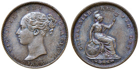 GRAN BRETAGNA Vittoria (1837-1901) 1/3 Farthing 1844 - KM 743 CU (g 1,63) R Ottimo esemplare.
qFDC