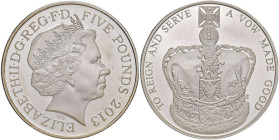 GRAN BRETAGNA Elisabetta II (1952-2022) 5 Sterline 2013 60° anniversario dell'incoronazione - Spink L25 AG Box originale.
PROOF