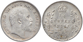 INDIA Edoardo VII (1901-1910) 1/4 Rupia 1910 - KM 506 AG (g 2,93) R Macchioline al R/.
FDC