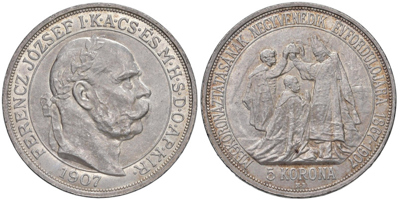 UNGHERIA Francesco Giuseppe I d'Asburgo (1848-1916) 5 Corone 1907 - KM 489 AG (g...