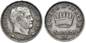 MILANO Napoleone I (1805-1814) 5 Soldi 1813 M - Gig. 195 AG (g 1,21) 
BB