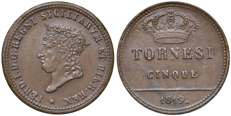 NAPOLI Ferdinando I di Borbone (1816-1825) 5 Tornesi 1819 - Nomisma 824 CU (g 15...